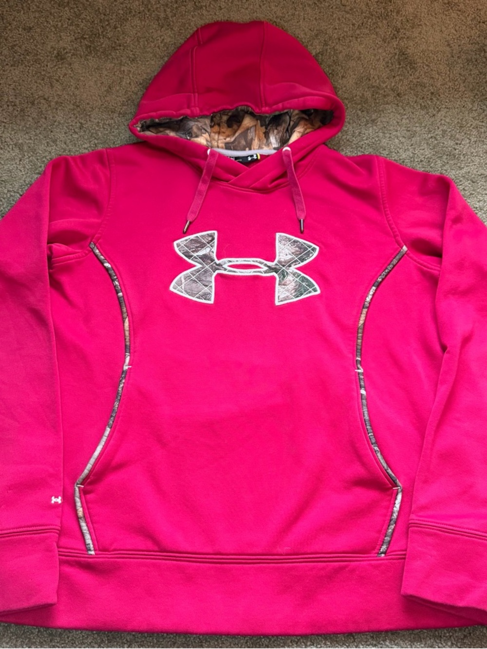 Under Armour Hot Pink Storm 1 Hoodie with Camo Logo Size Medium Loose Fit